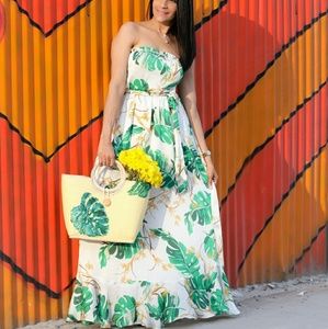 Monstera leaf maxi dress